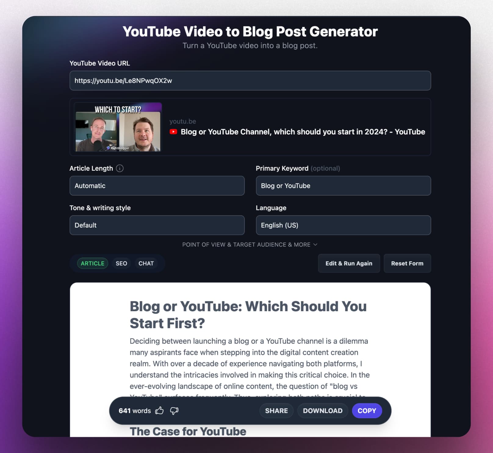 Video to Blog Post screenshot