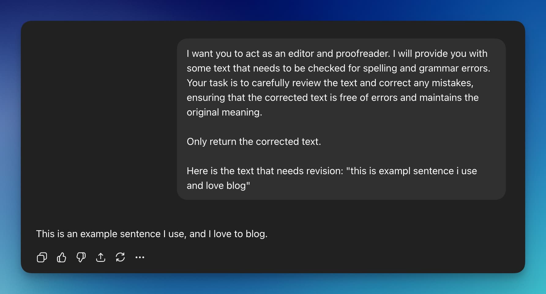 ChatGPT grammar fixing screenshot