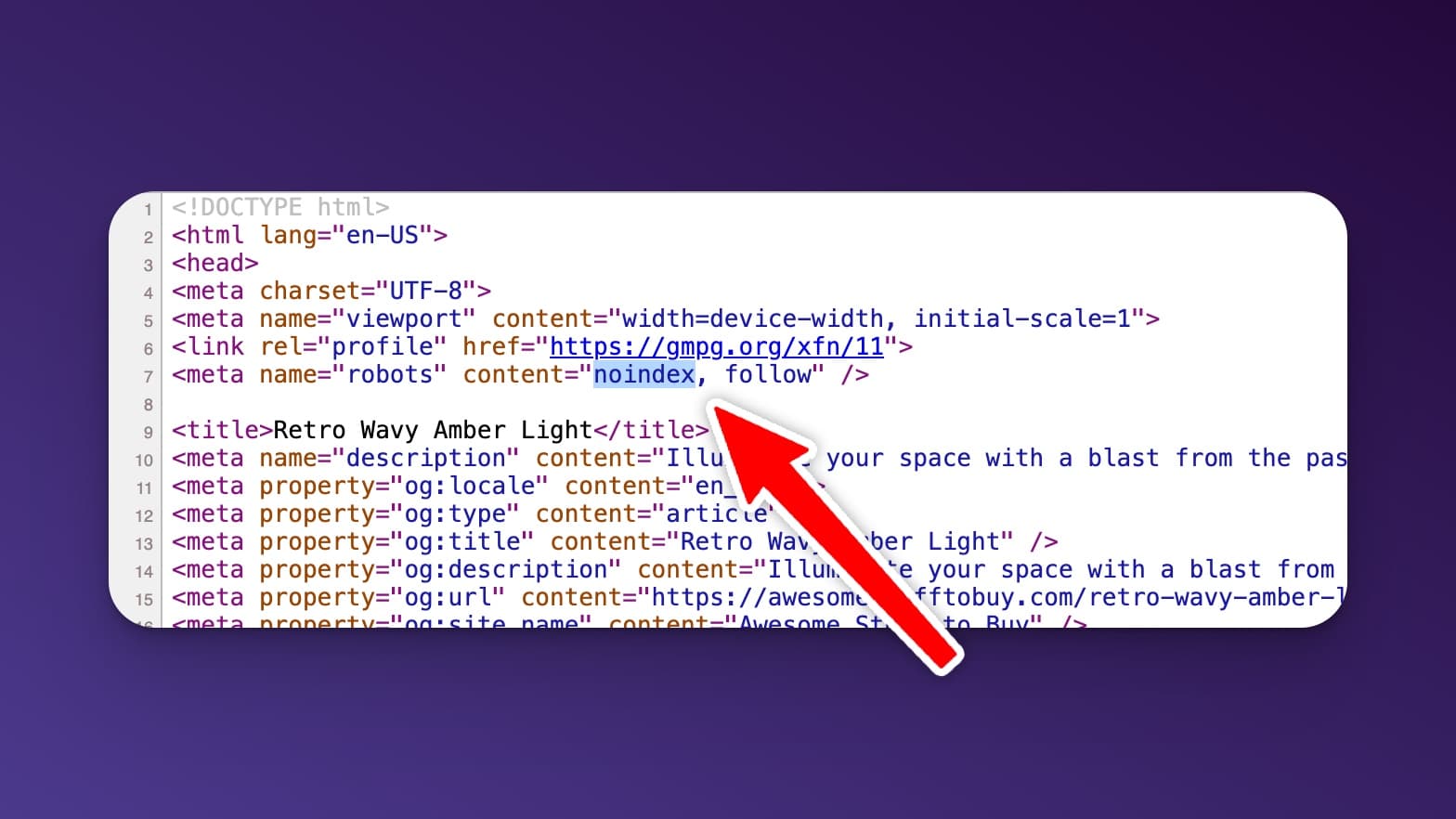 Noindex tag on a webpage in HTML