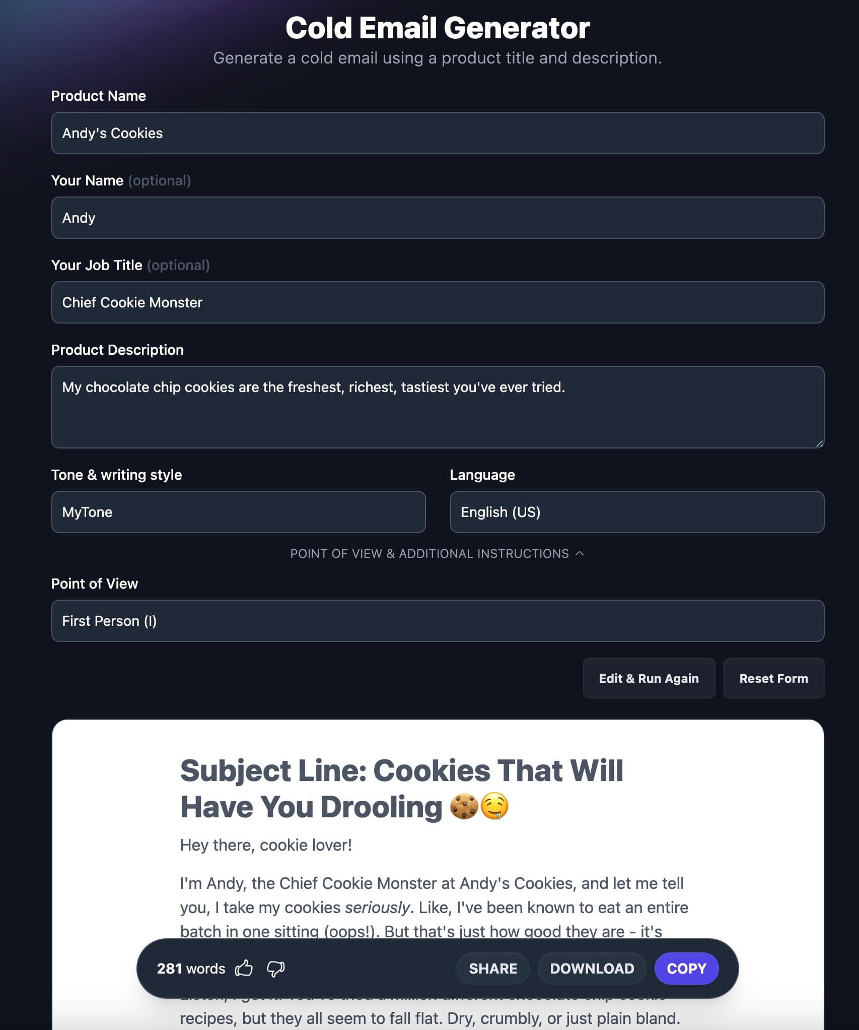 Example of a Cold Email Using RightBlogger