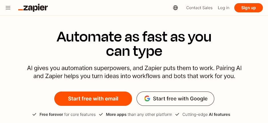Zapier AI Marketing Automation Tool (Screen Shot)