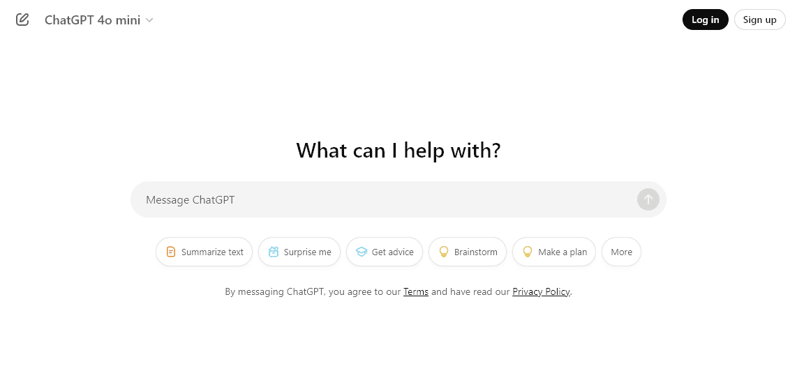 Front page of ChatGPT (AI productivity tool)