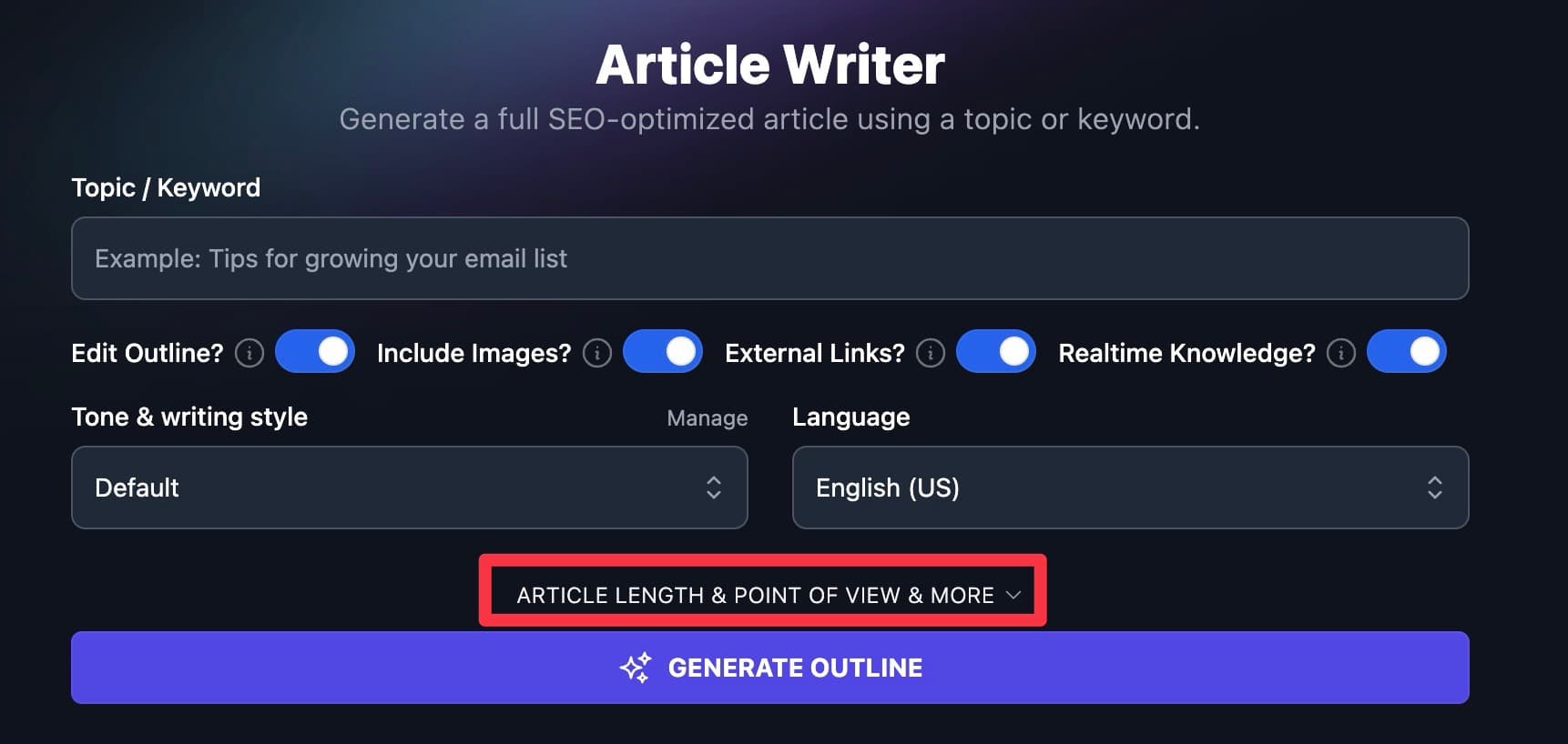 Additional options in article writer