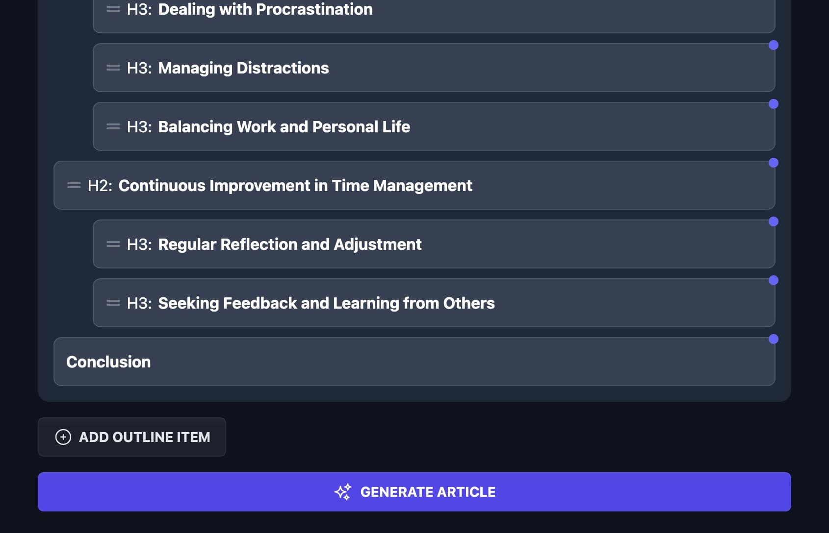 Article writer outline editor