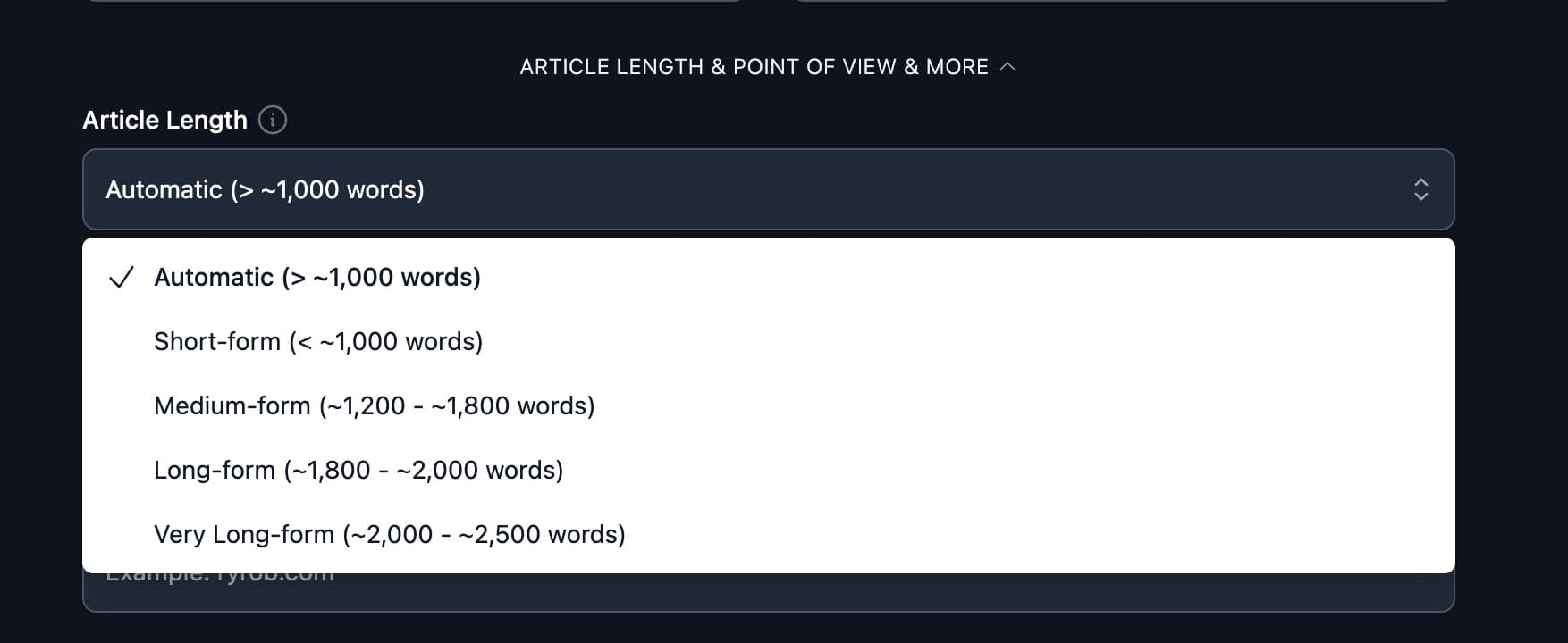 Article length setting in article writer