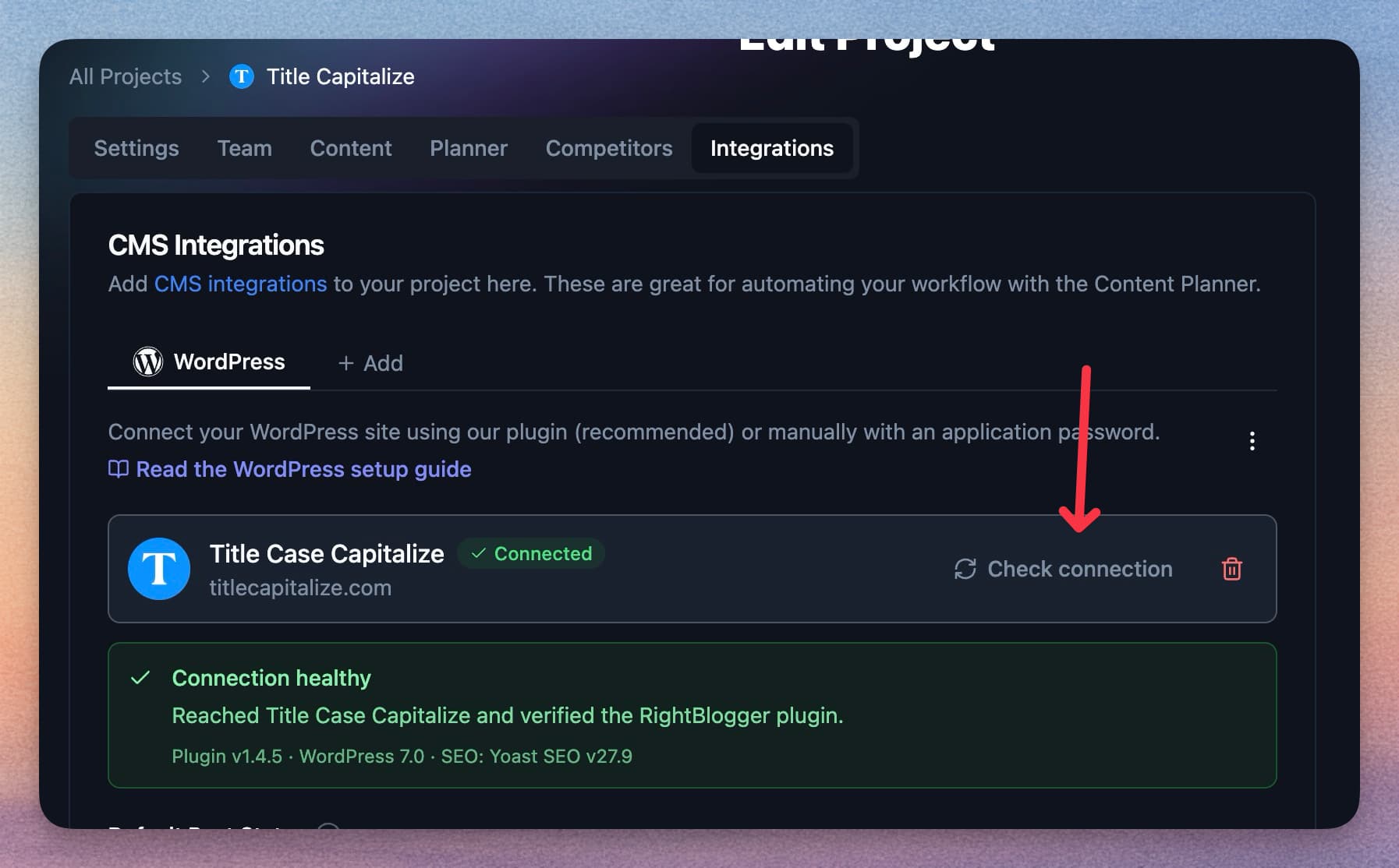 Verify RightBlogger connection for WordPress