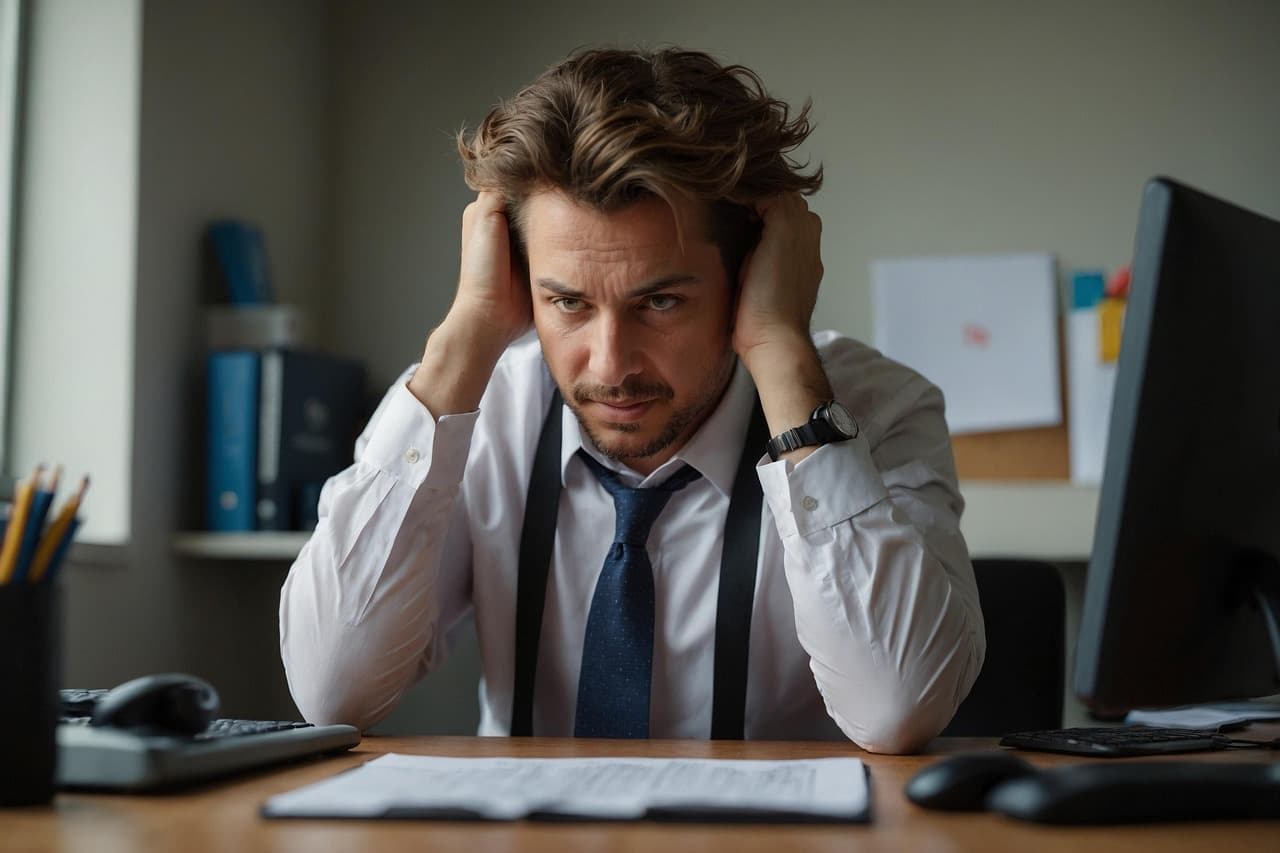 Stressed Looking Man Sitting at a Desk