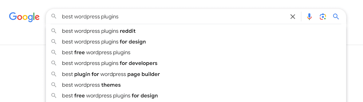Viewing the Autocomplete Suggestions in Google for Best WordPress Plugins