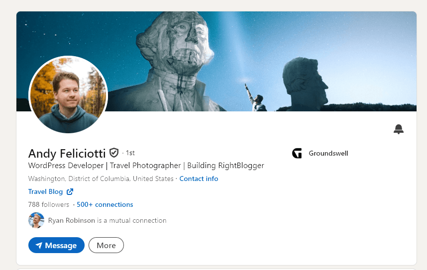 An Example of a LinkedIn Headline, From Andy Feliciotti's LinkedIn Account
