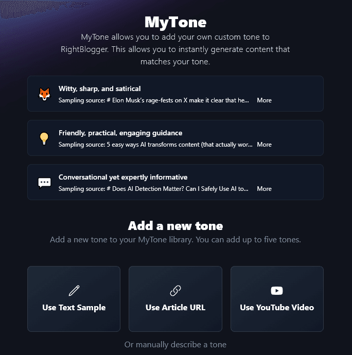 Using the MyTone Feature in RightBlogger (Unlimited Plan)