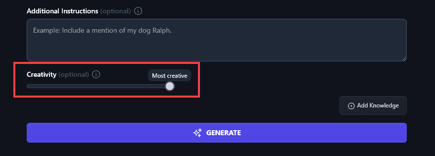 Adjusting the AI's Creativity Rating for Your Newsletter