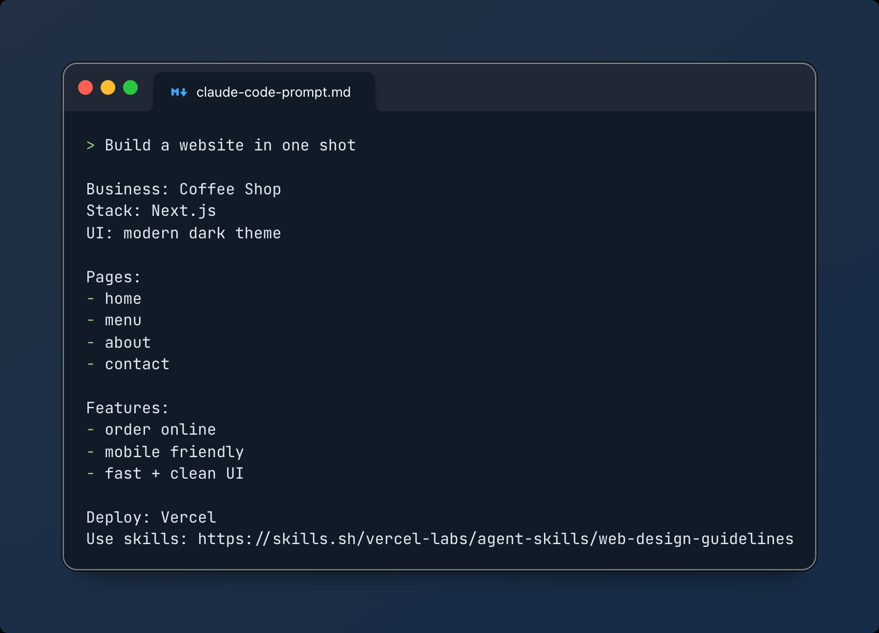 Claude code AI prompt example