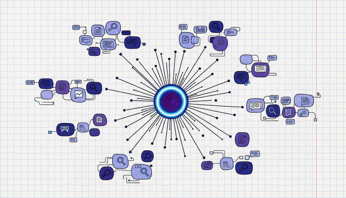 An AI-created illustration of a pillar topic branching into connected topic clusters.