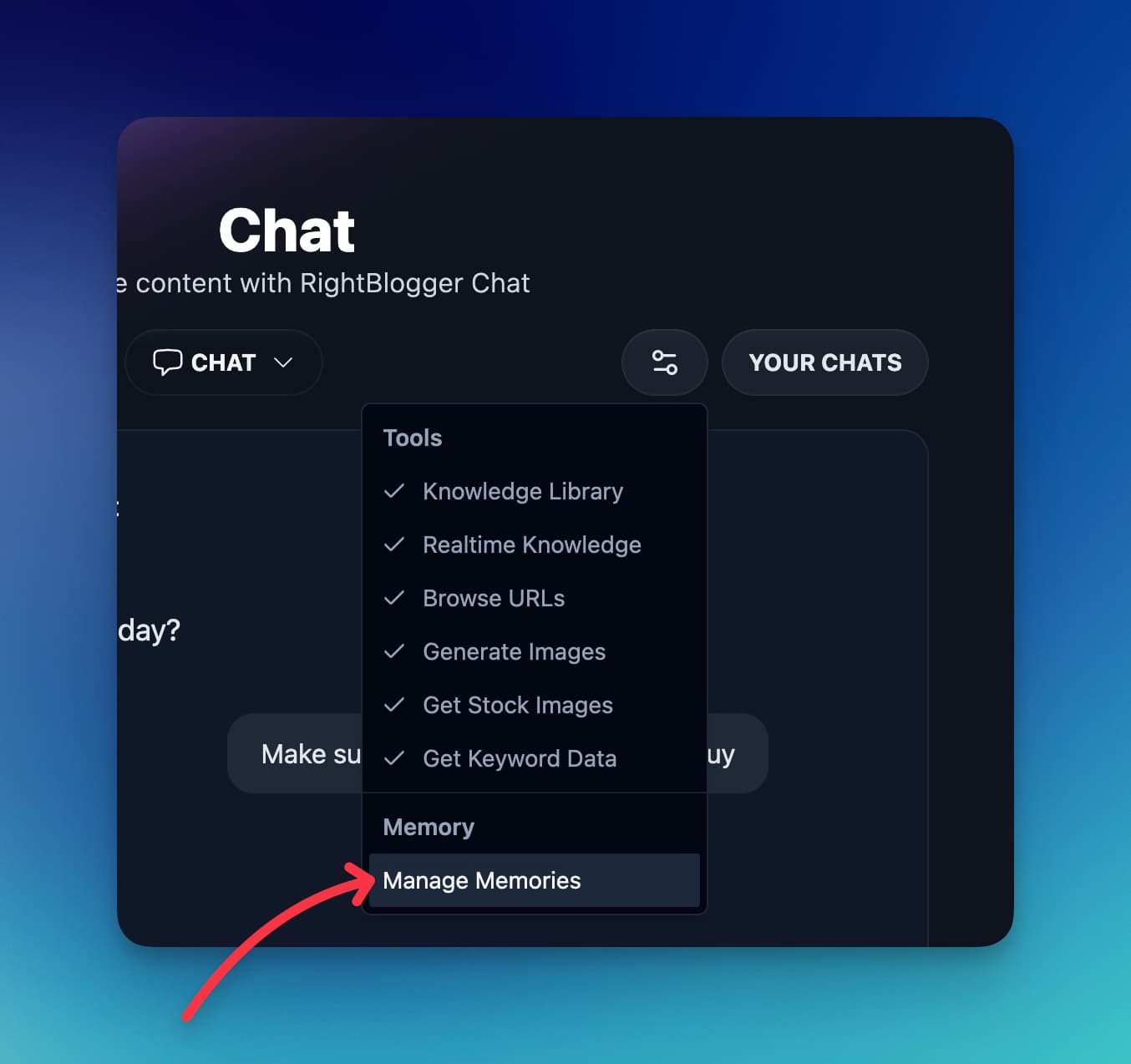 Managing memories in RightBlogger