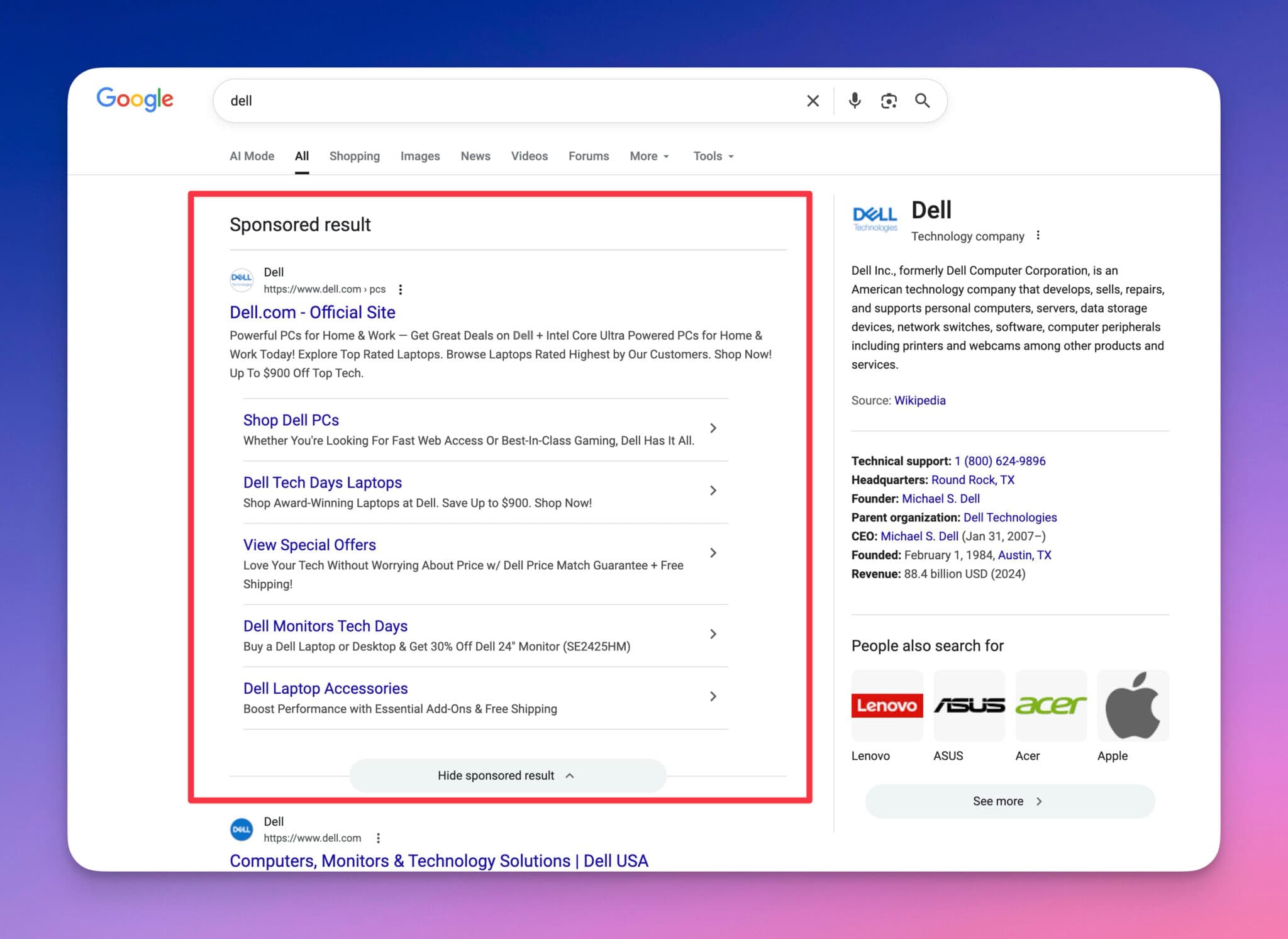 SERP for Dell