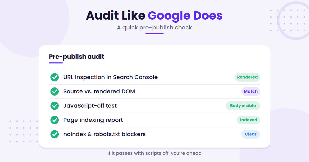 Pre-publish JavaScript SEO audit checklist