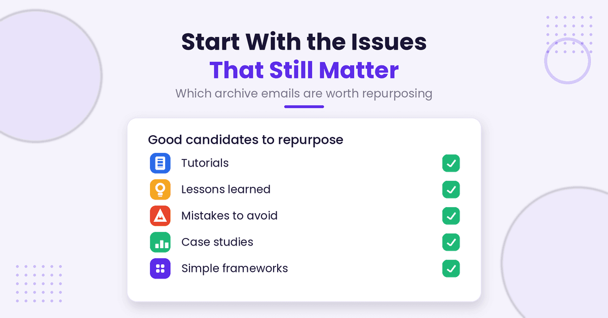 Checklist of repurposable newsletter topics.