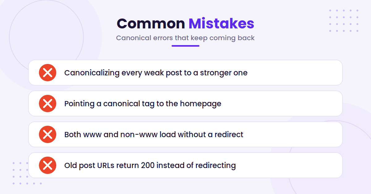 Recurring canonical tag mistakes checklist