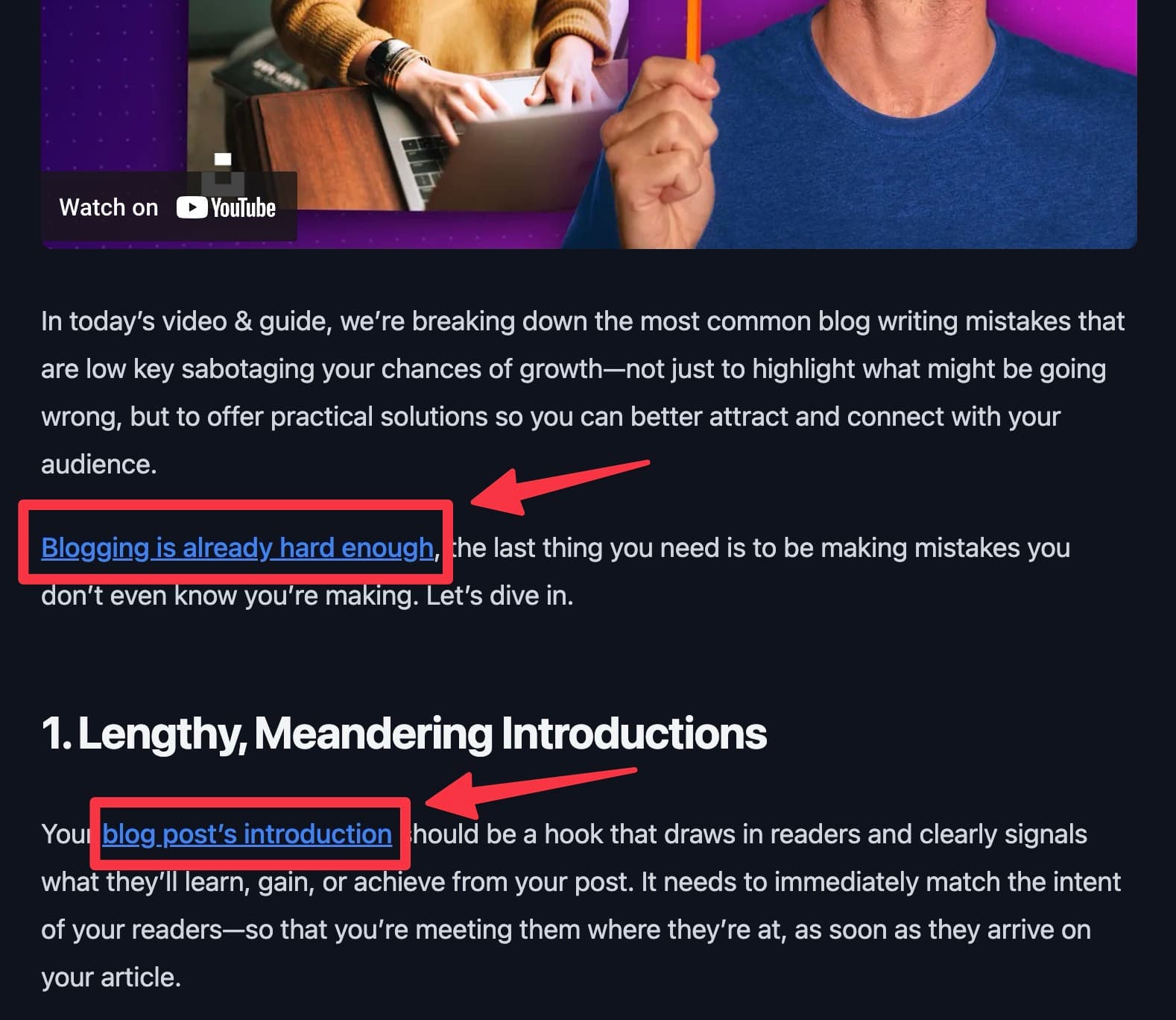 AI Writing Mistakes (Not Internal Linking) Screen Shot Example