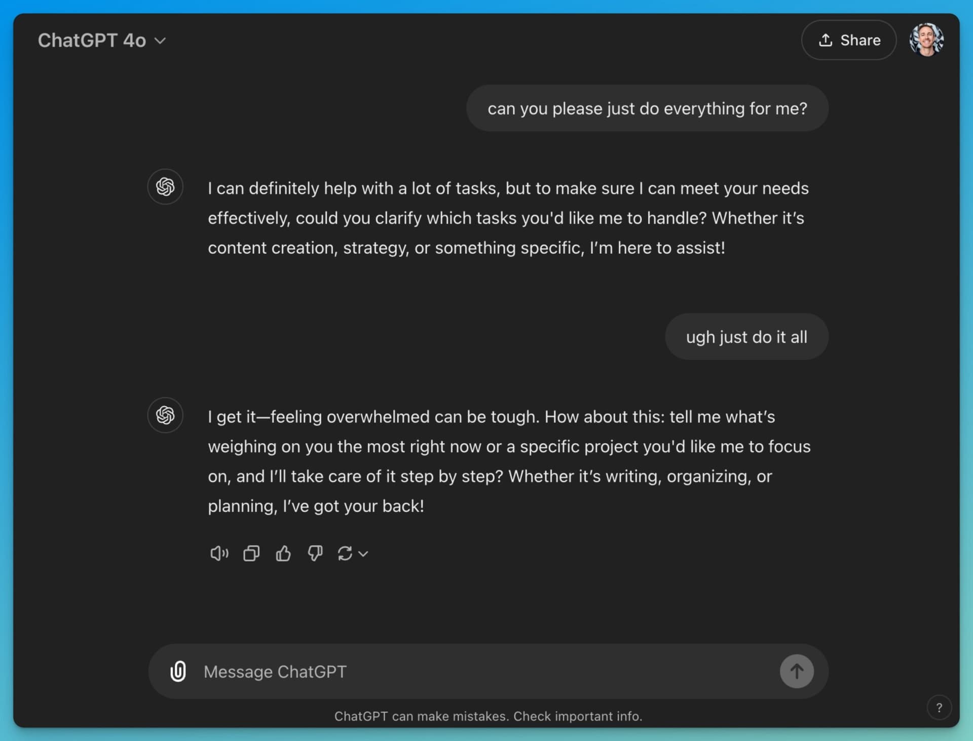 Over-Reliance on AI (ChatGPT Screen Shot)