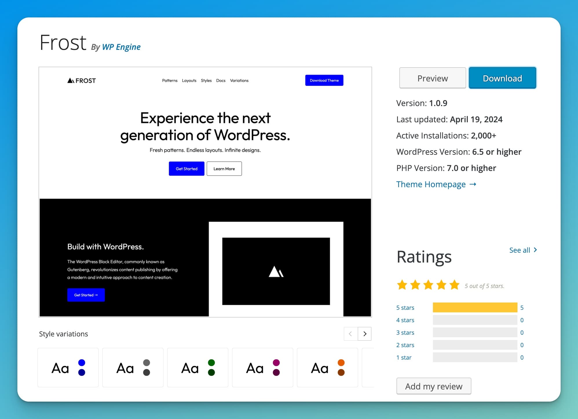Frost Free WordPress Theme (Screen Shot)