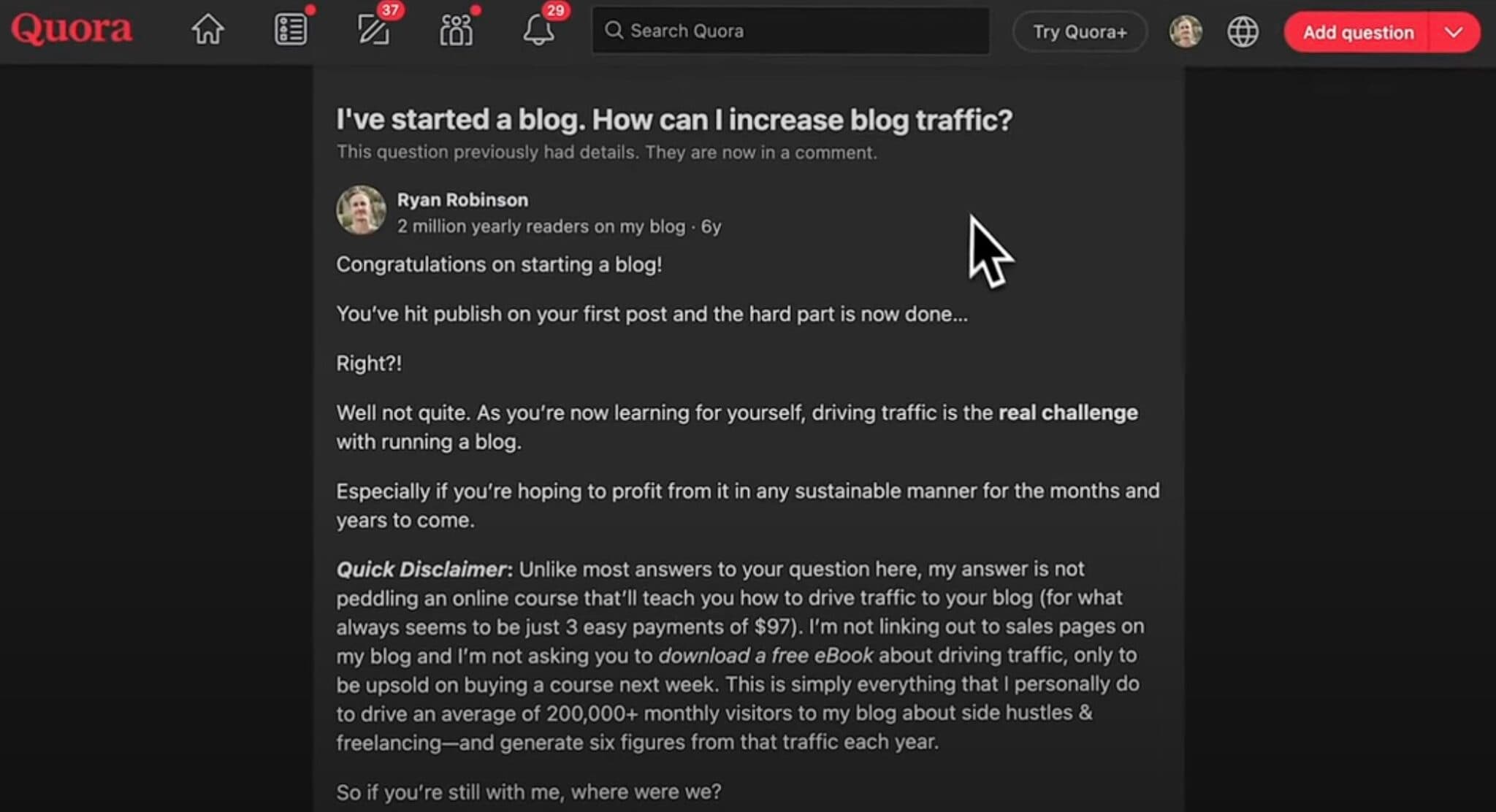 Quora Answer Example (Build an Audience on Community Platforms) Screen Shot