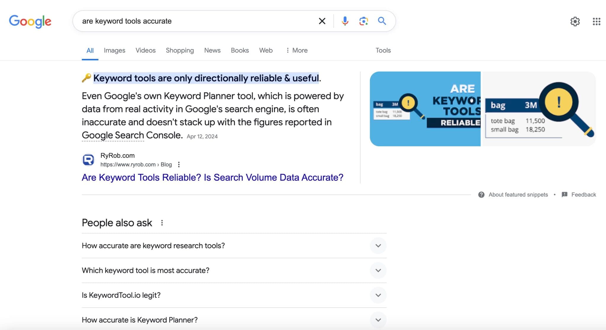 Google Featured Snippet Ranking (Screen Shot) Example of ryrob Blog Post