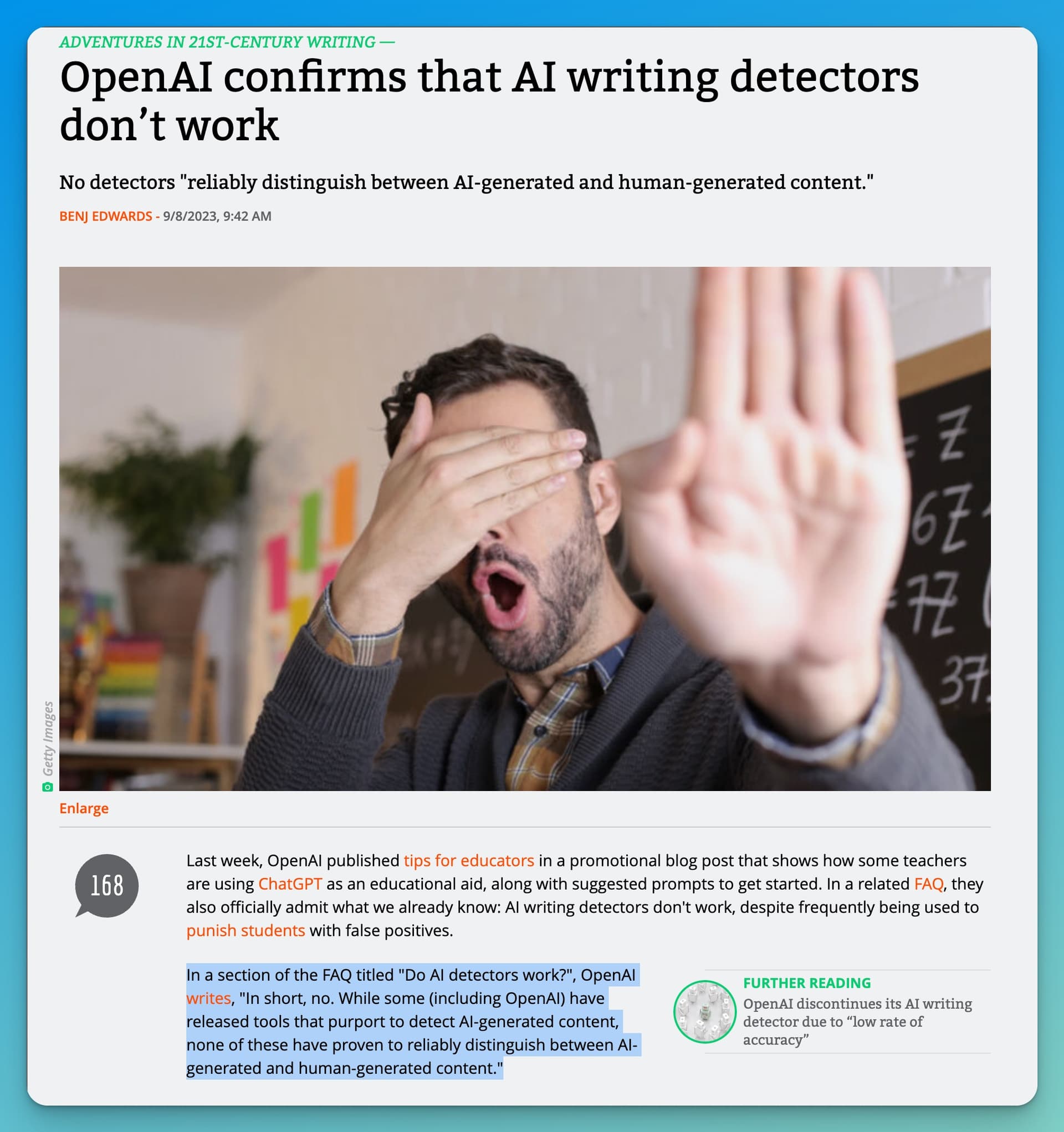 Does AI Detection Matter? No (OpenAI Says AI Detection Doesn't Work) Screen Shot