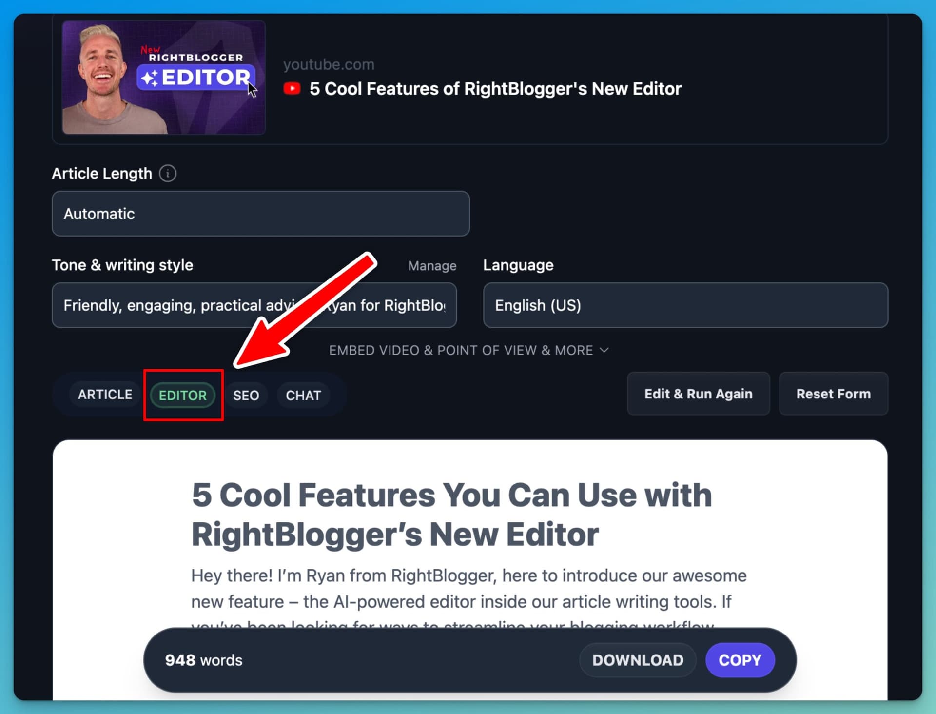 Access RightBlogger Editor (Tutorial) Screen Shot