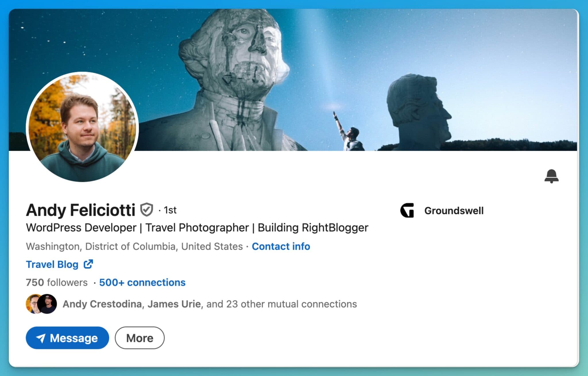 Andy Feliciotti LinkedIn Personal Bio Example (Screen Shot)