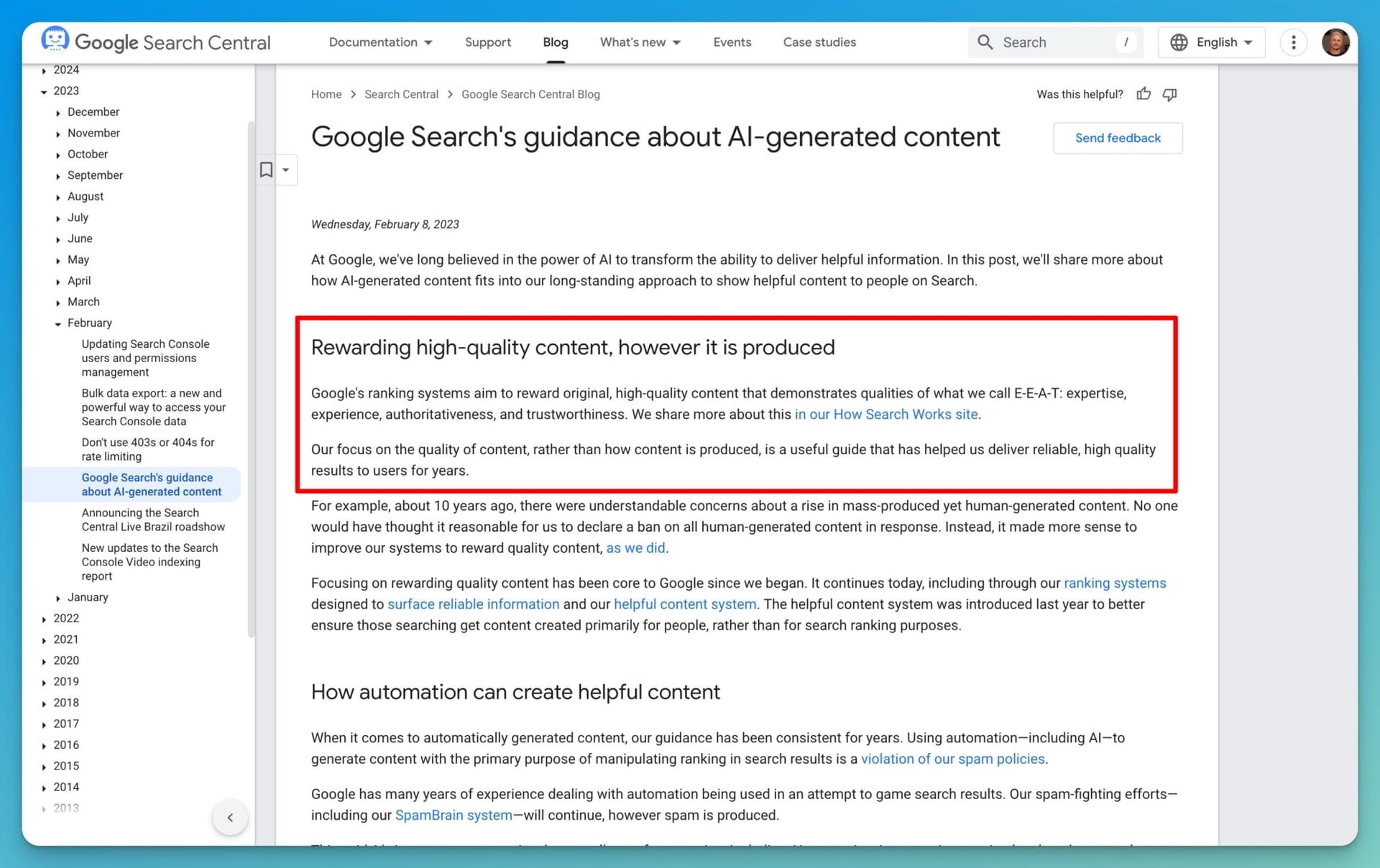 Google Says Using AI is Ok (Screen Shot)