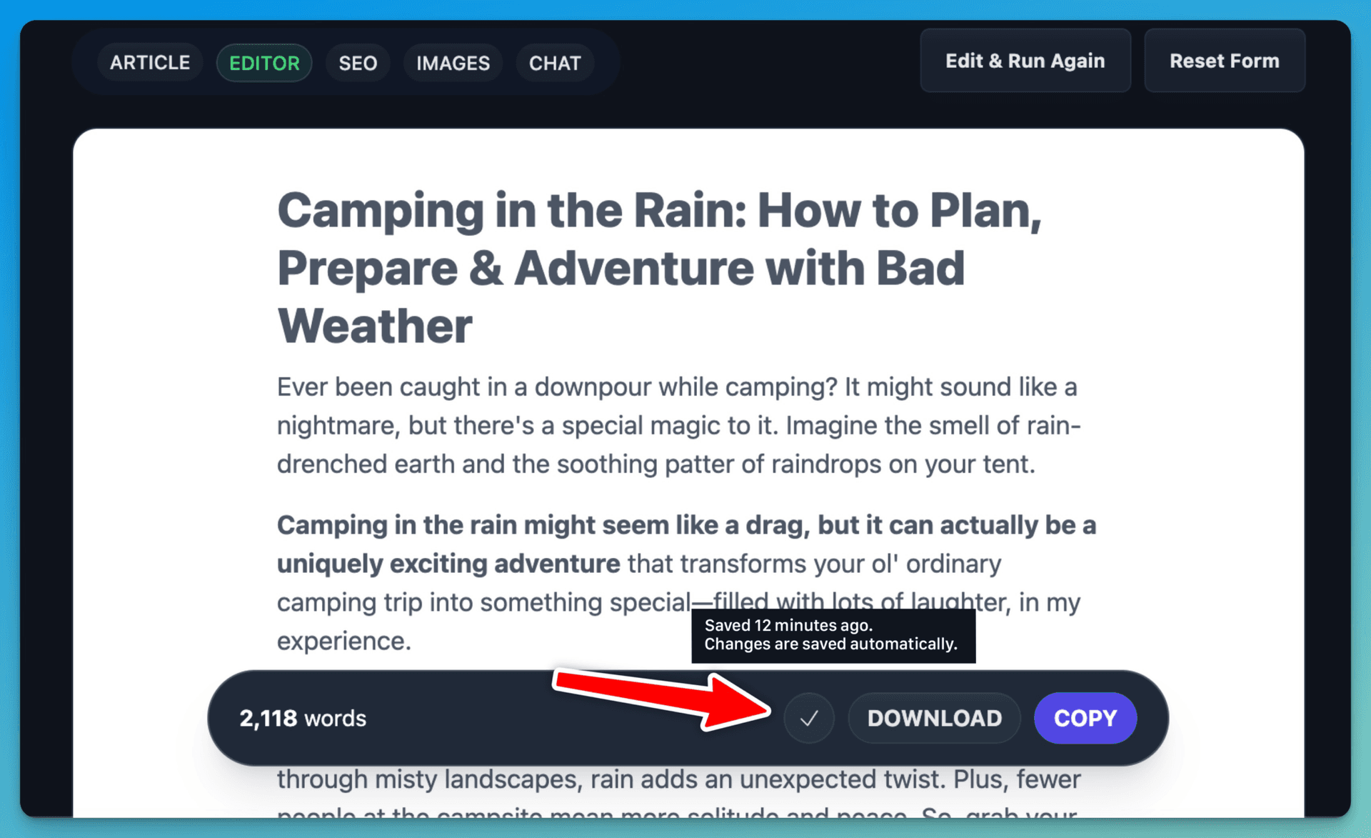 RightBlogger Editor Changes Saved (Screen Shot)