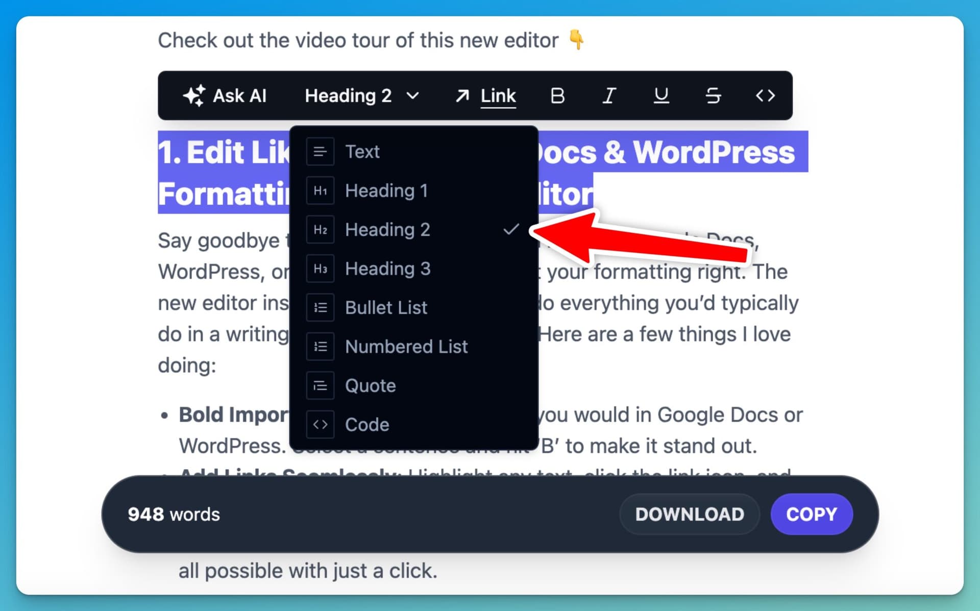 RightBlogger Editor Feature (Formatting) Screen Shot