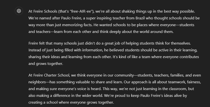 ChatGPT example showing the text rewritten for a different target audience