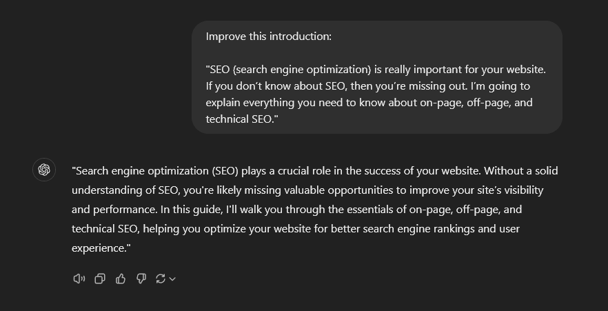 ChatGPT editing prompt asking ChatGPT to improve an introduction