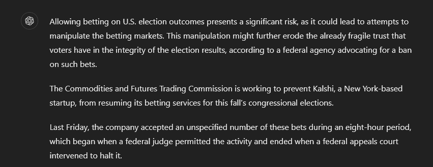 ChatGPT example of a paraphrased passage of text