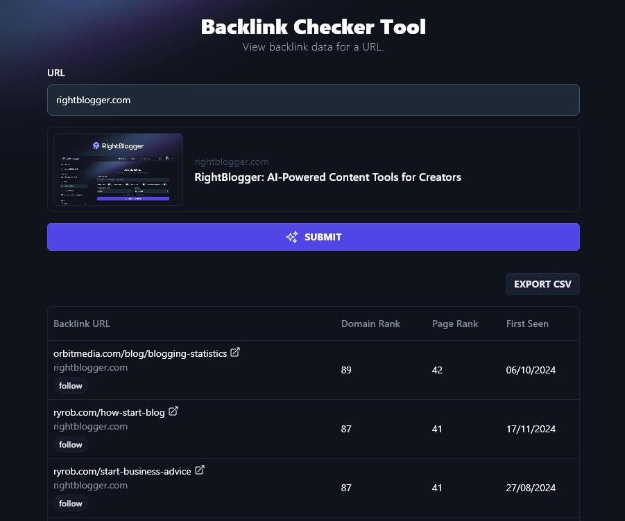 Carrying out competitor analysis with RightBlogger's Backlink Checker Tool