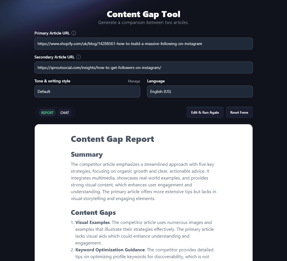 The Content Gap tool: a RightBlogger on-page SEO AI tool