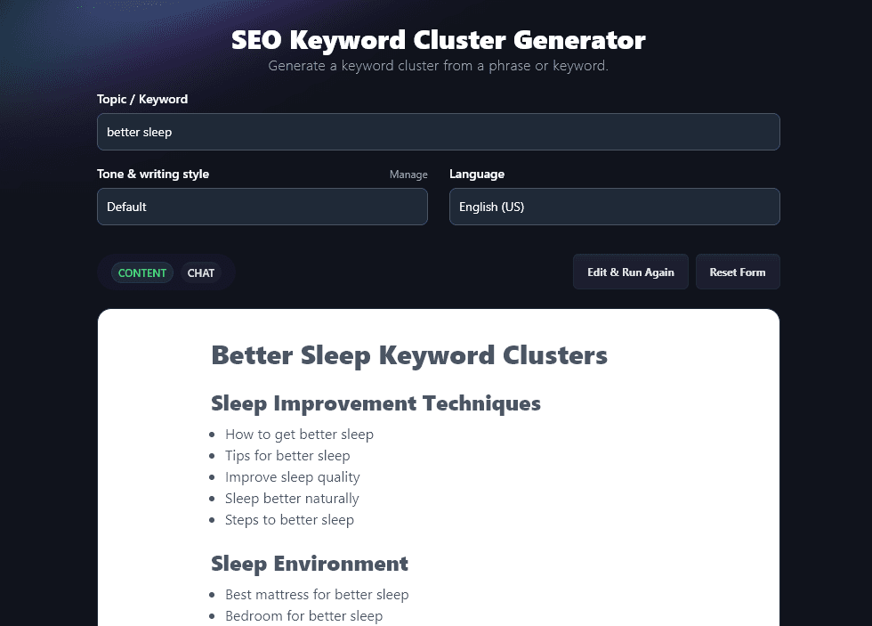 The Keyword Cluster tool: a RightBlogger on-page SEO AI tool