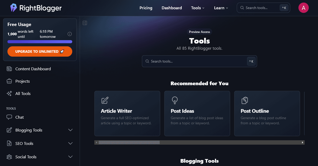 Welcome inside (free plan overview)