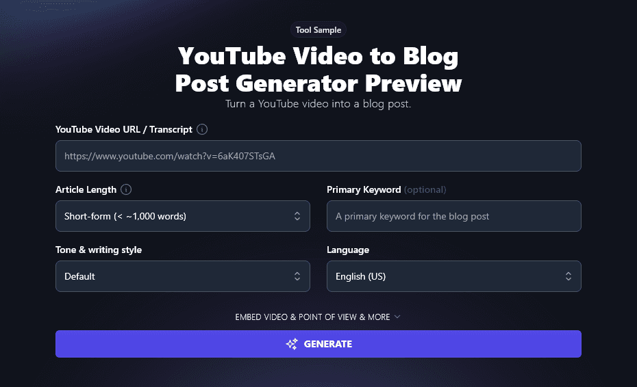 Video to Blog tool (free preview)