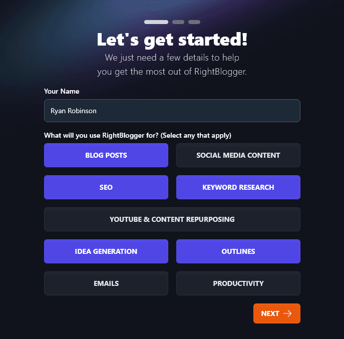 Getting started with RightBlogger (onboarding options)