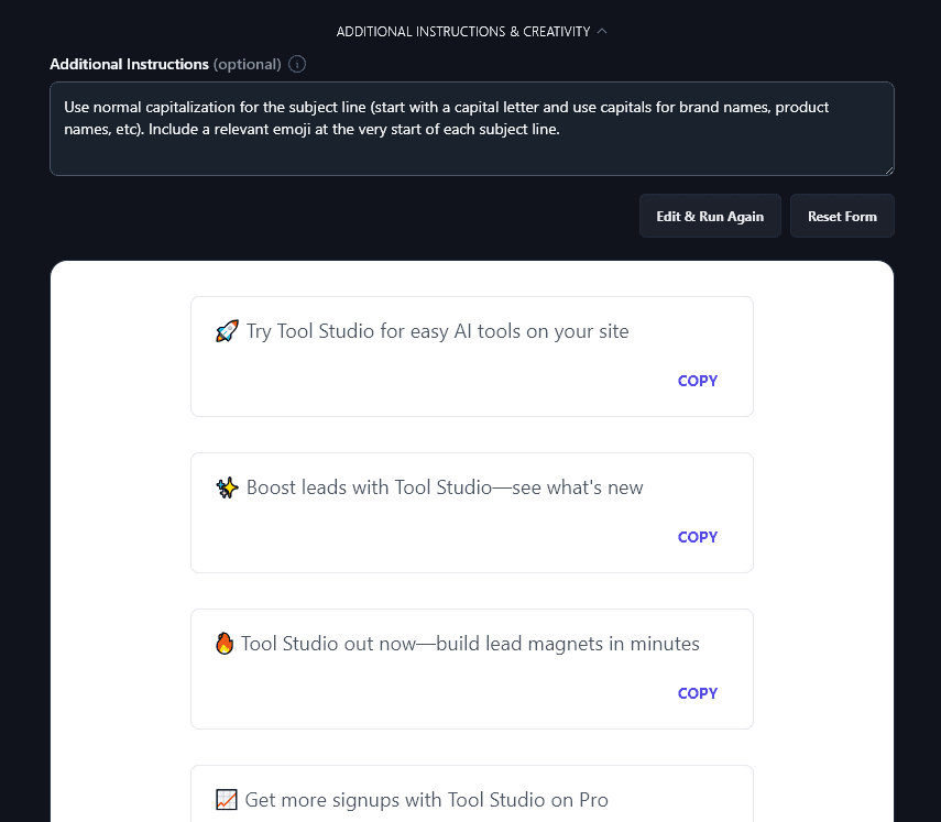 A List of Subject Lines That Follow the Additional Instructions for Capitalization and Emojis