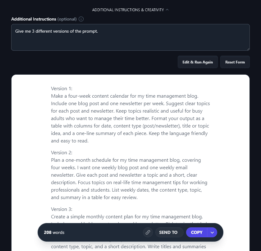 The AI Prompt Improver Has Followed the Instruction to Create 3 Versions of the Improved Prompt