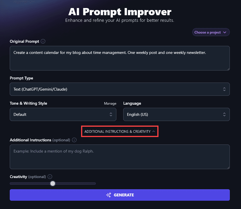 Opening Up the Advanced Options for the AI Prompt Improver