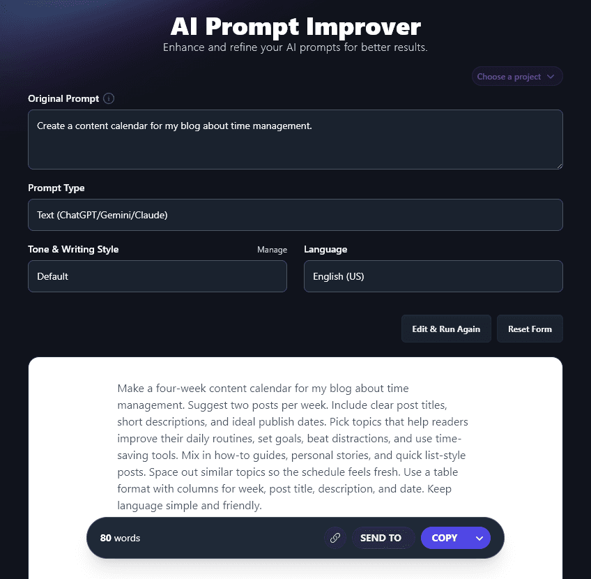Generating Your Optimized Prompt With the AI Prompt Improver