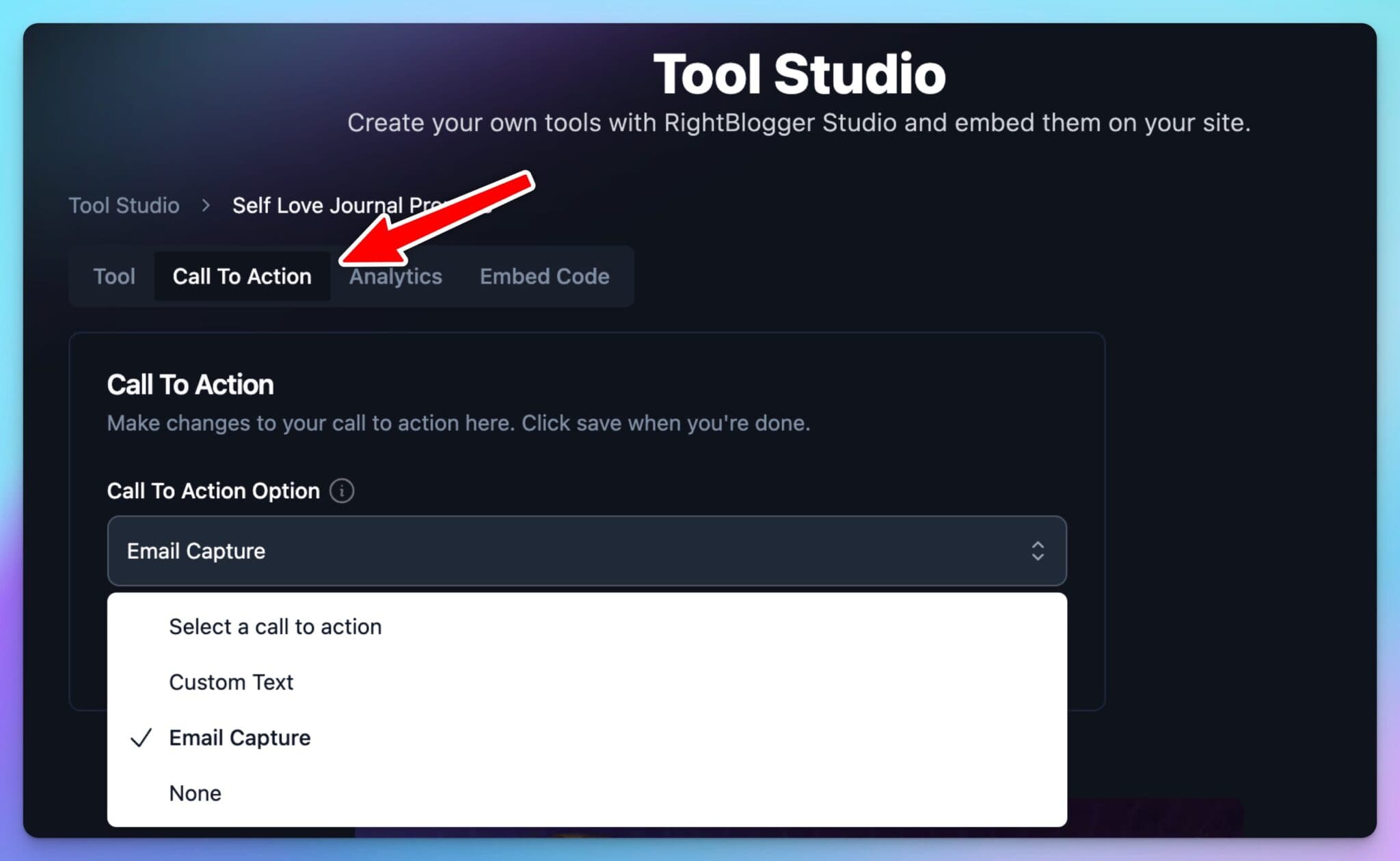 Lead Magnets Call to Action Menu in Tool Studio 1