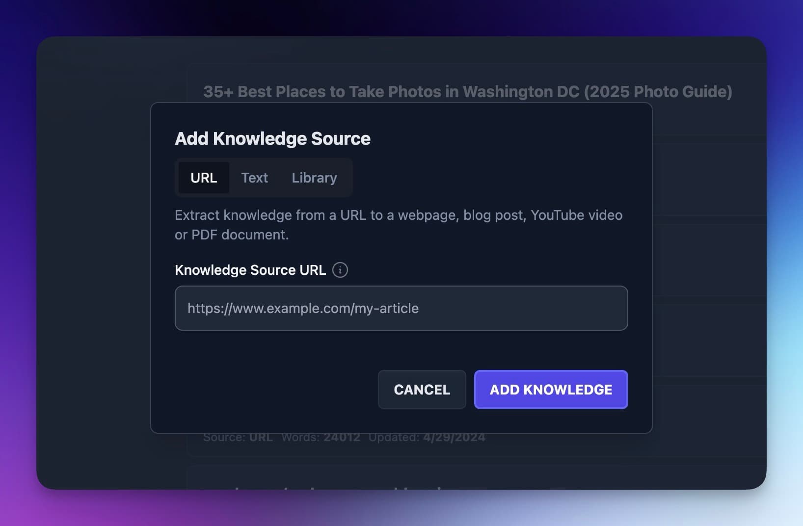 Adding to Knowledge Library