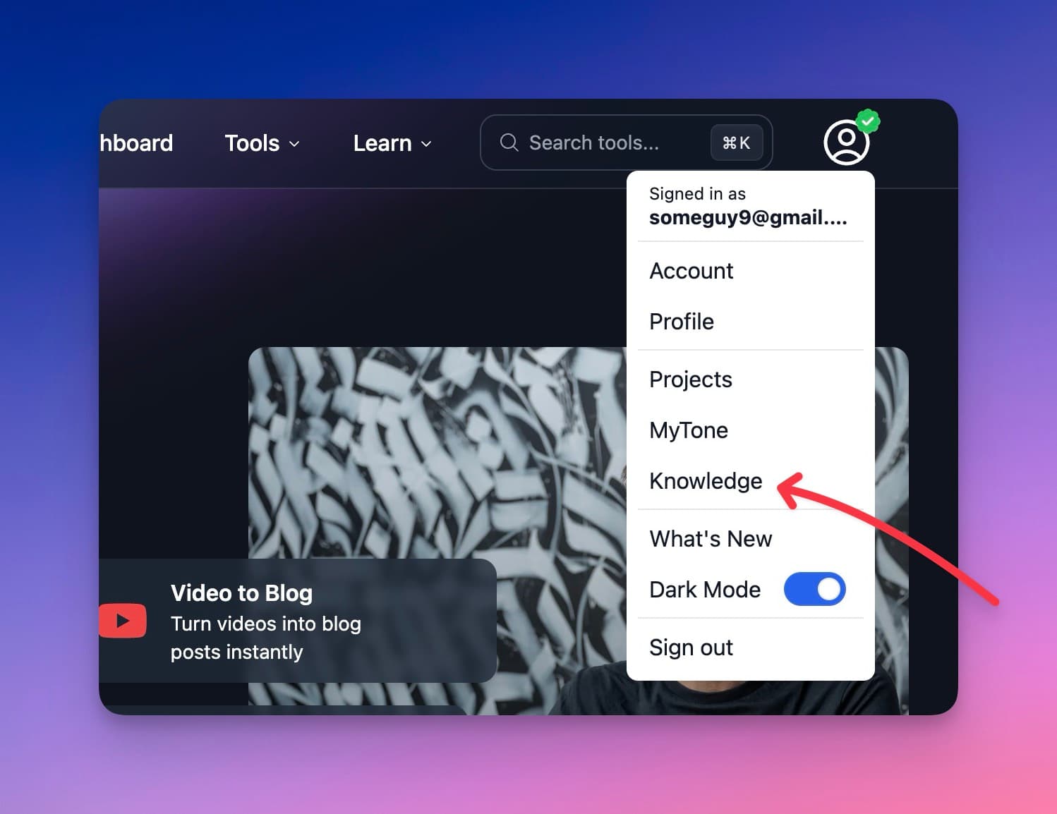Knowledge library menu