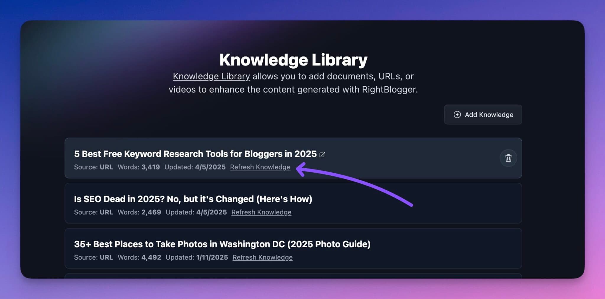 Refresh knowledge in RightBlogger